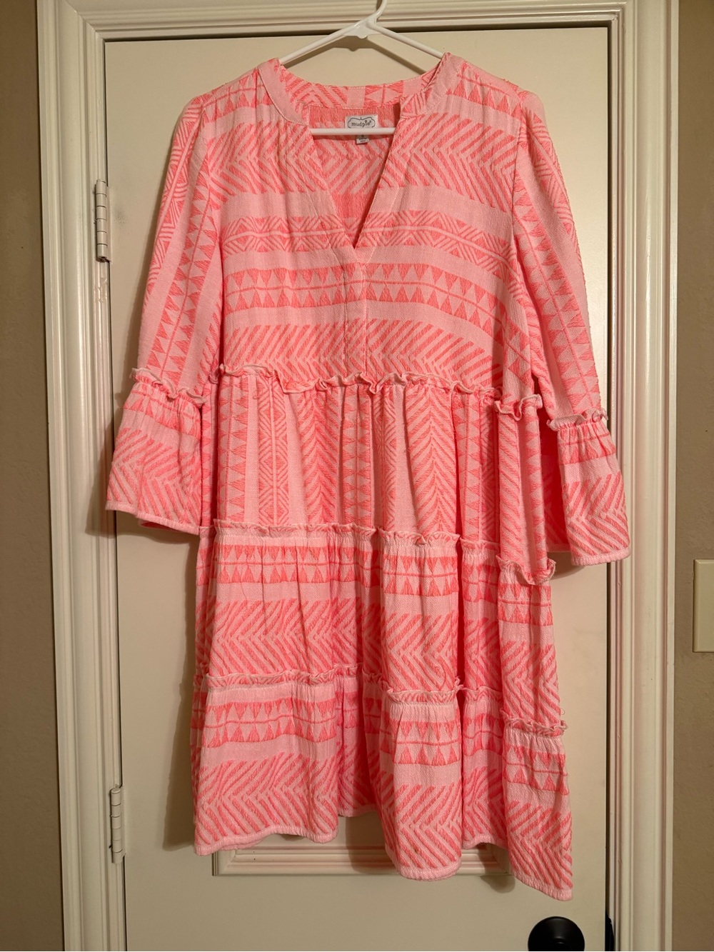 Mud Pie Pink Tiered Geometric Midi Dress